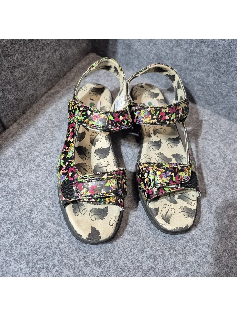 Women's Floral Greenleaf Leather 2-Strap Slingback Sandals Size 9